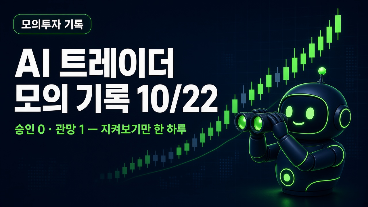 AI 트레이더 모의 기록 — 하루 중 제일 좋은 자리를 쫓지 않은 날 AI 트레이더 모의 기록 10월 22일 비트코인 자동매매 추격매수 안 함 승인 0 관망 1